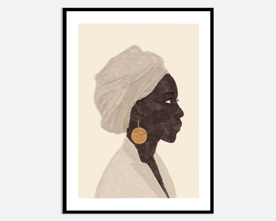 Modern Woman In Wrap Wall Art Print Hand Drawn Portrait With Gold Earring Contemporary Minimal Girl Fashion Poster Ma124