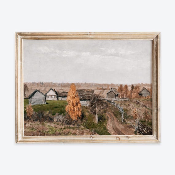 Rustic Vintage Autumn Countryside Village Barns Fall Fields Poster