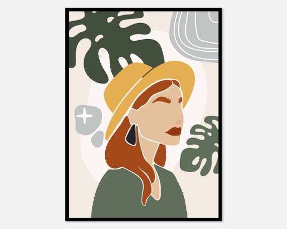 Boho Eclectic Portrait Of Woman Colorful Art Print Boho Art Print Abstract Woman Monstera Art Fashion Illustration Organic Shapes Fa10