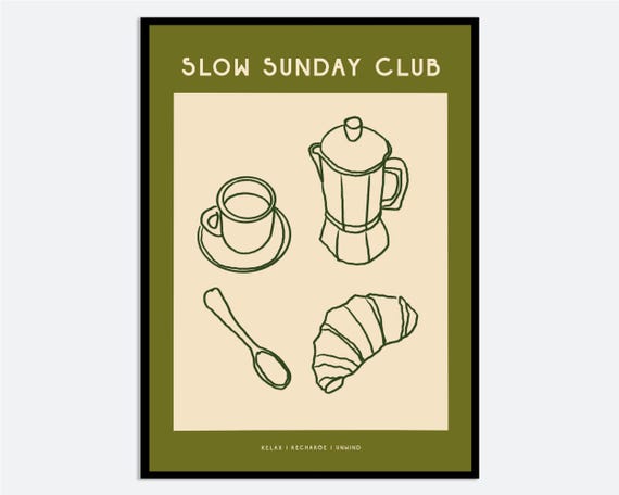 Coffee And Croissant Breakfast Wall Art Print Hand Drawn Kitchen Illustration Minimalist Modern Line Poster Cozy Morning Decor Ma110
