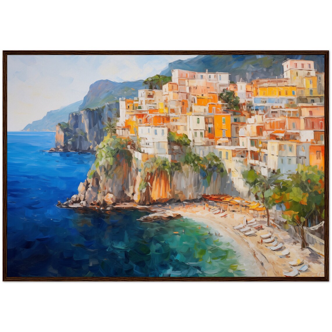 Positano Amalfi Coast Colorful Cliffside Village Oil Painting Seaside Poster