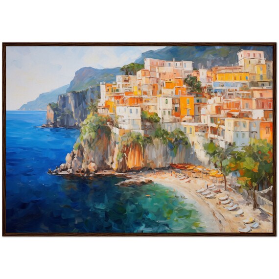 Positano Amalfi Coast Colorful Cliffside Village Oil Painting Seaside Poster