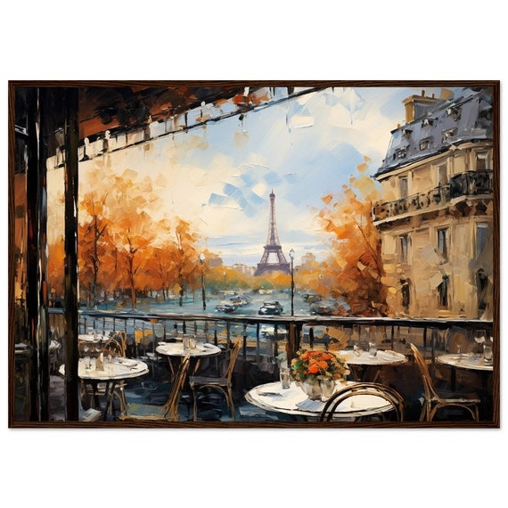 Vintage Oil Painting Paris Wall Art Cafe Claude Monet Print Eiffel Tower Impressionism Famous Landmark
