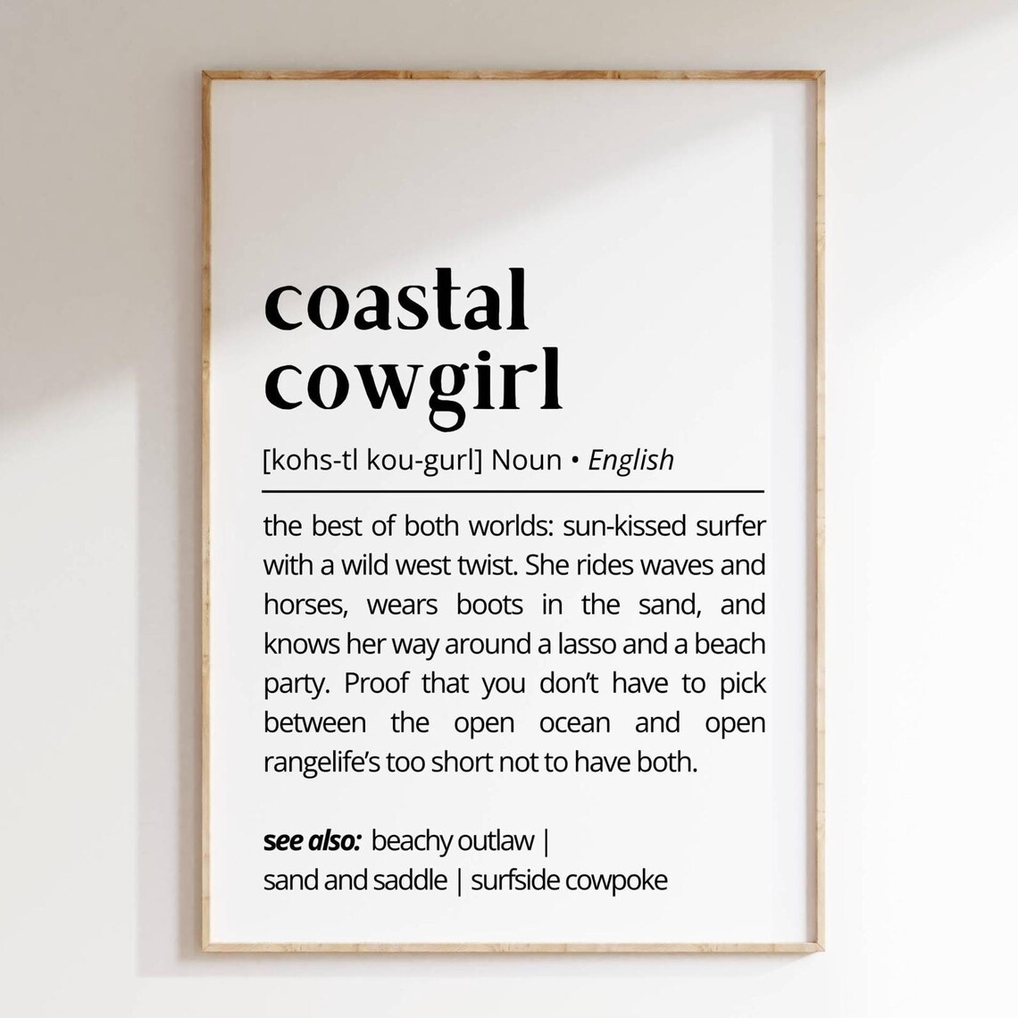 Coastal Cowgirl Definition Art Print, Surf Western Decor