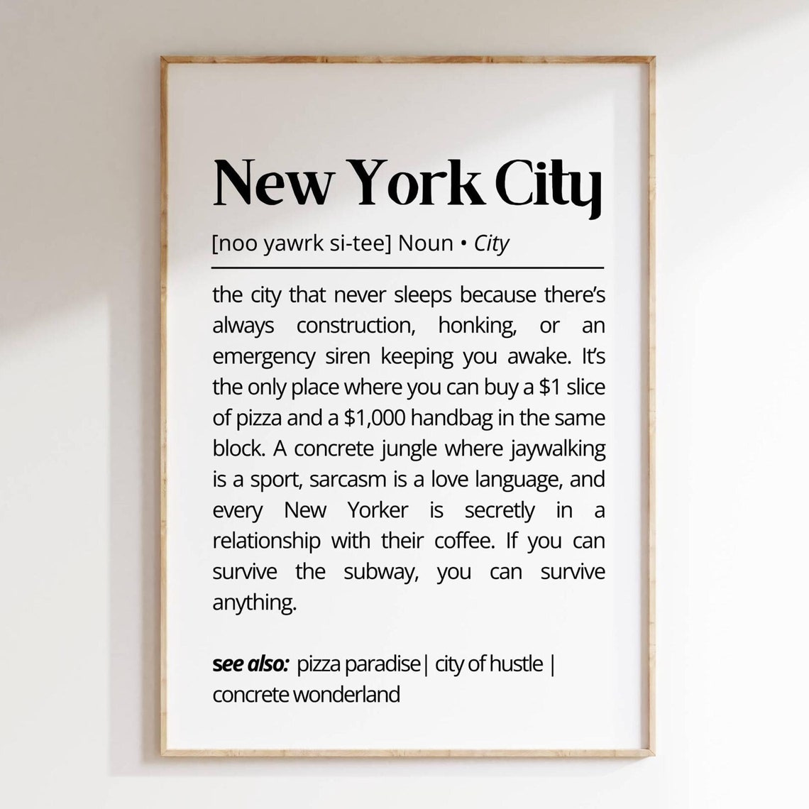 New York City Big Apple Funny Dictionary Definition NYC Poster