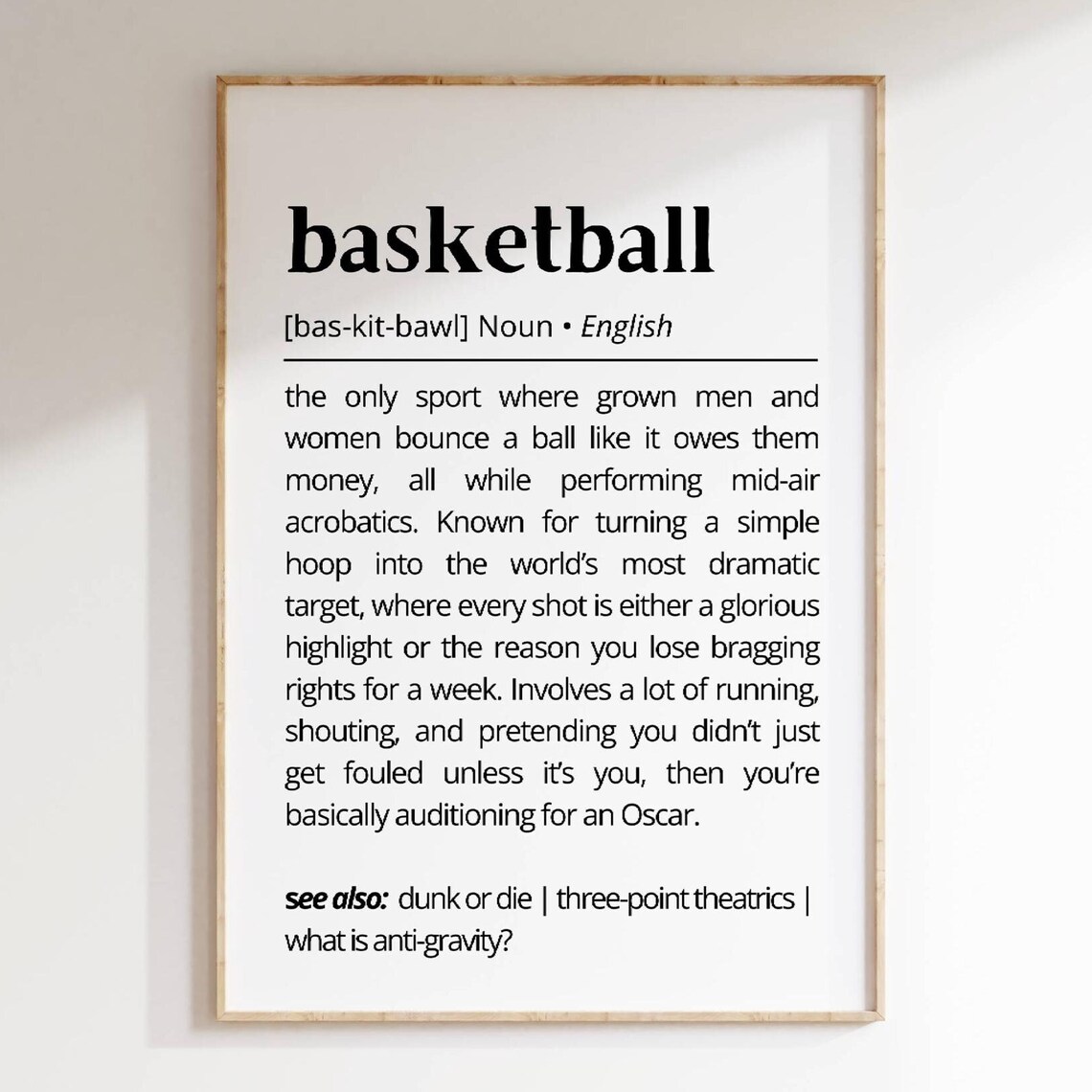 Basketball Funny Dictionary Definition Sports Lover Humor Quote Poster