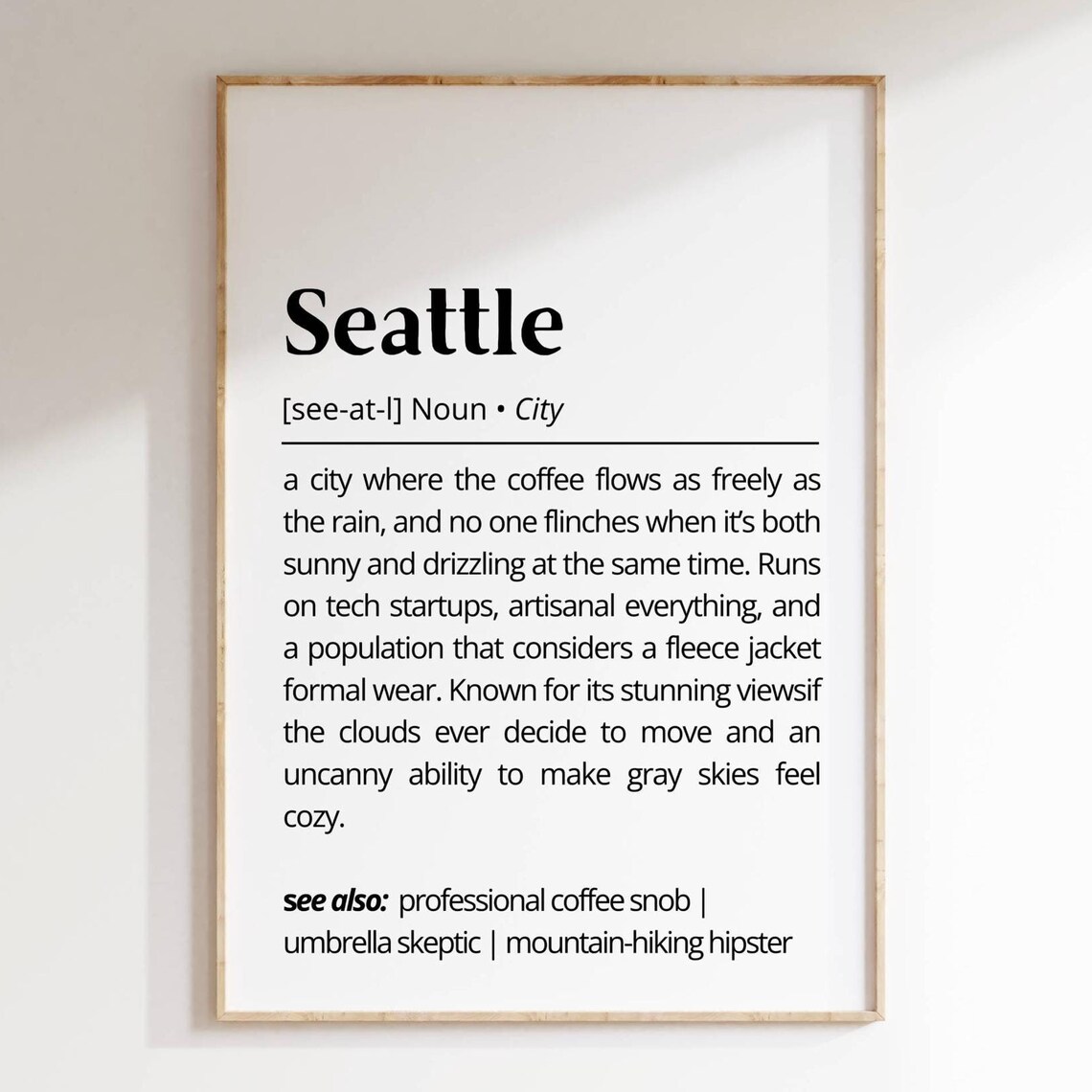 Seattle Washington Coffee Rain City Dictionary Definition Poster