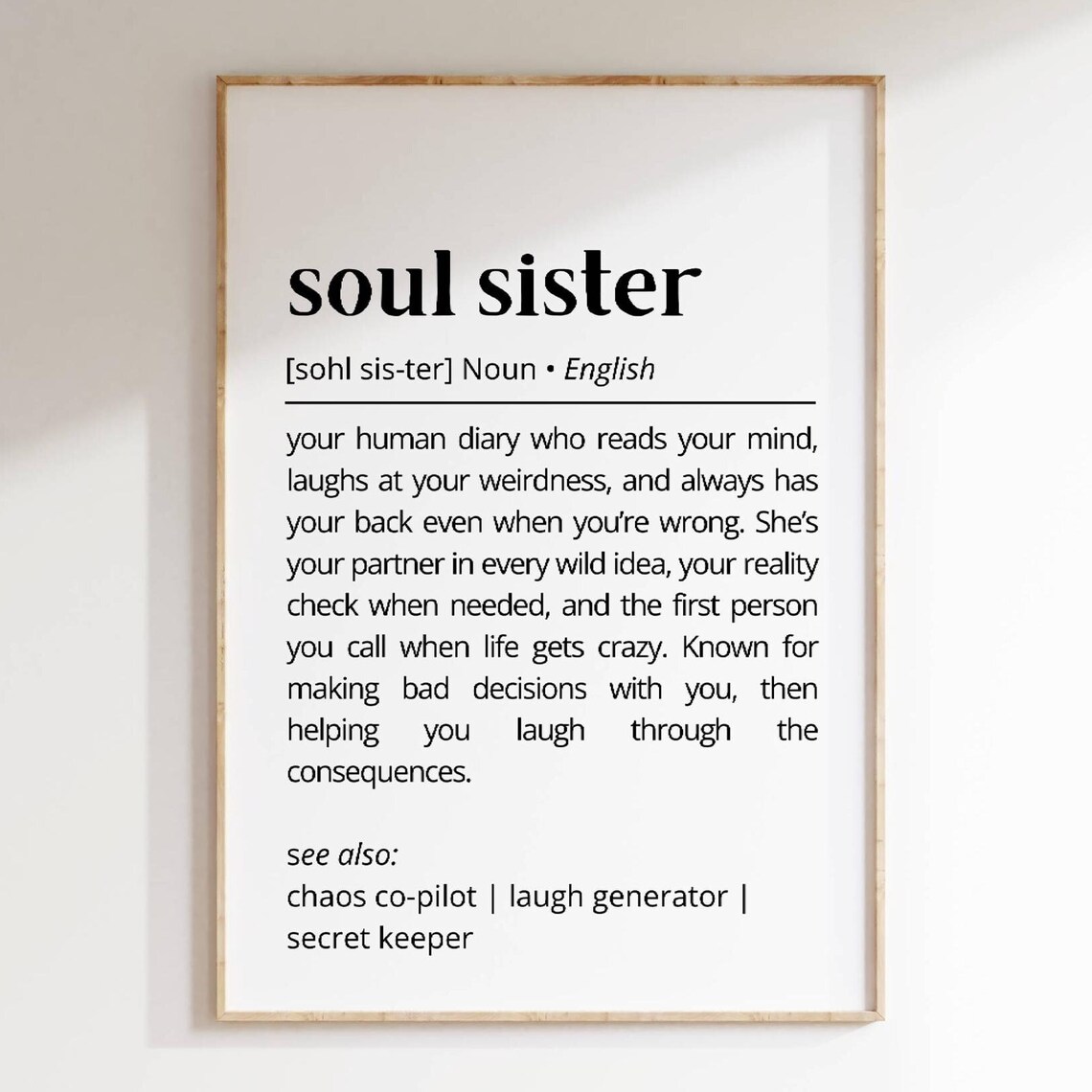 Soul Sister Definition Wall Art, Funny Friendship Poster