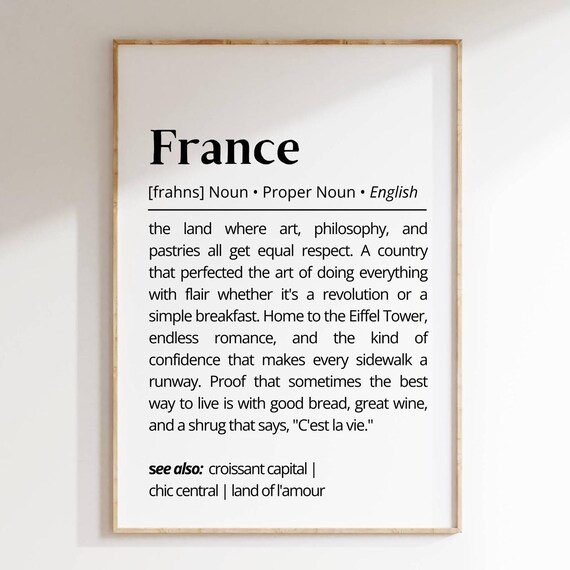France Definition Humor Poster, French Lovers Wall Art