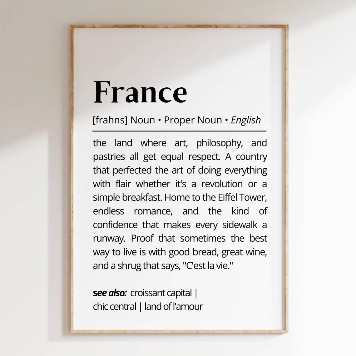 France Definition Humor Poster, French Lovers Wall Art