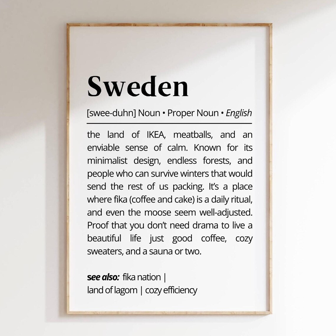 Sweden Funny Dictionary Definition Poster Scandinavian Decor