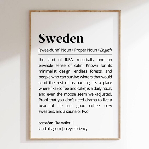 Sweden Definition Wall Art Scandinavian Minimalist Print Fika Lifestyle Poster Cozy Nordic Decor Humor Swedish Culture Art Typography As Art