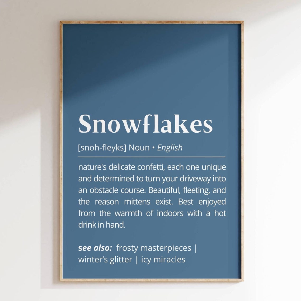 Snowflakes Definition Winter Whimsy Blue Dictionary Style Wall Art