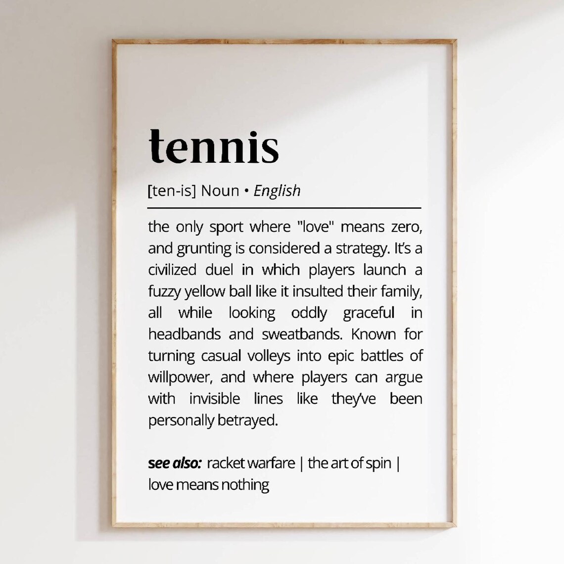 Tennis Funny Dictionary Definition Poster for Players Fun Gift