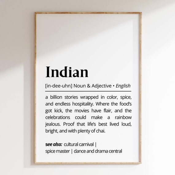 Indian Definition Wall Art Print Colorful Cultural Poster Indian Culture Inspired Home Decor Bohemian Wall Art Quote Print Typography As Art