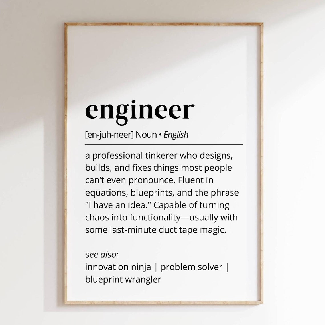 Funny Engineer Definition Dictionary Poster Engineering Office Gift
