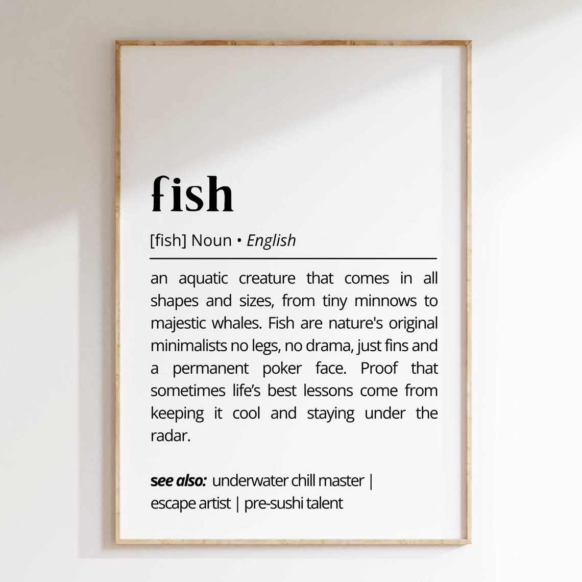 Fish Funny Dictionary Definition Poster Aquarium Fun Decor Gift