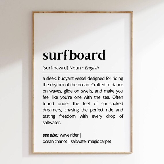 Surfboard Definition Wall Art Print Surfing Decor Beach Lovers Ocean Inspired Minimalist Poster Unique Coastal Home Gift Typography As Art