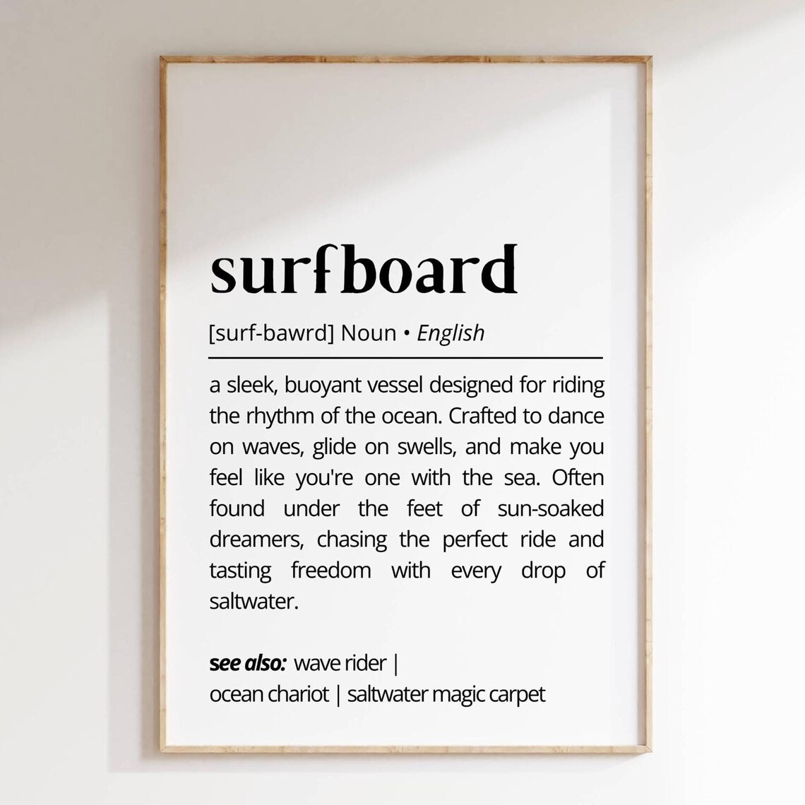 Surfboard Definition Ocean Wave Riding Beach Dictionary Wall Art