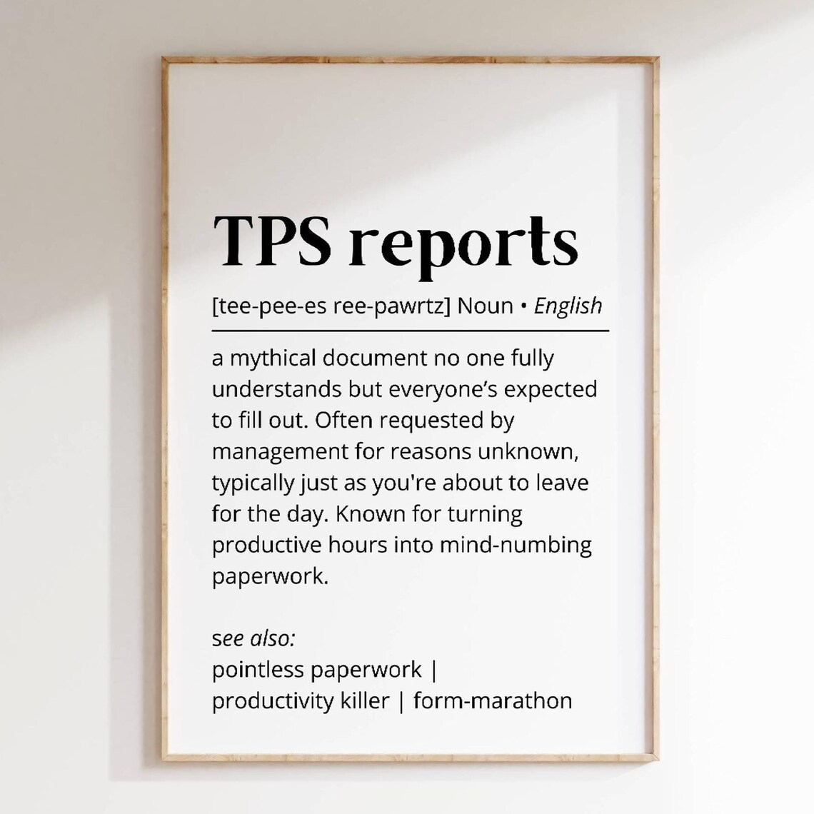 TPS Reports Definition, Minimalist Office Humor Art Print