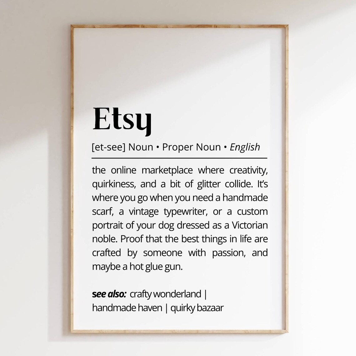 Etsy Definition Handmade Marketplace Humor Dictionary Style Wall Art