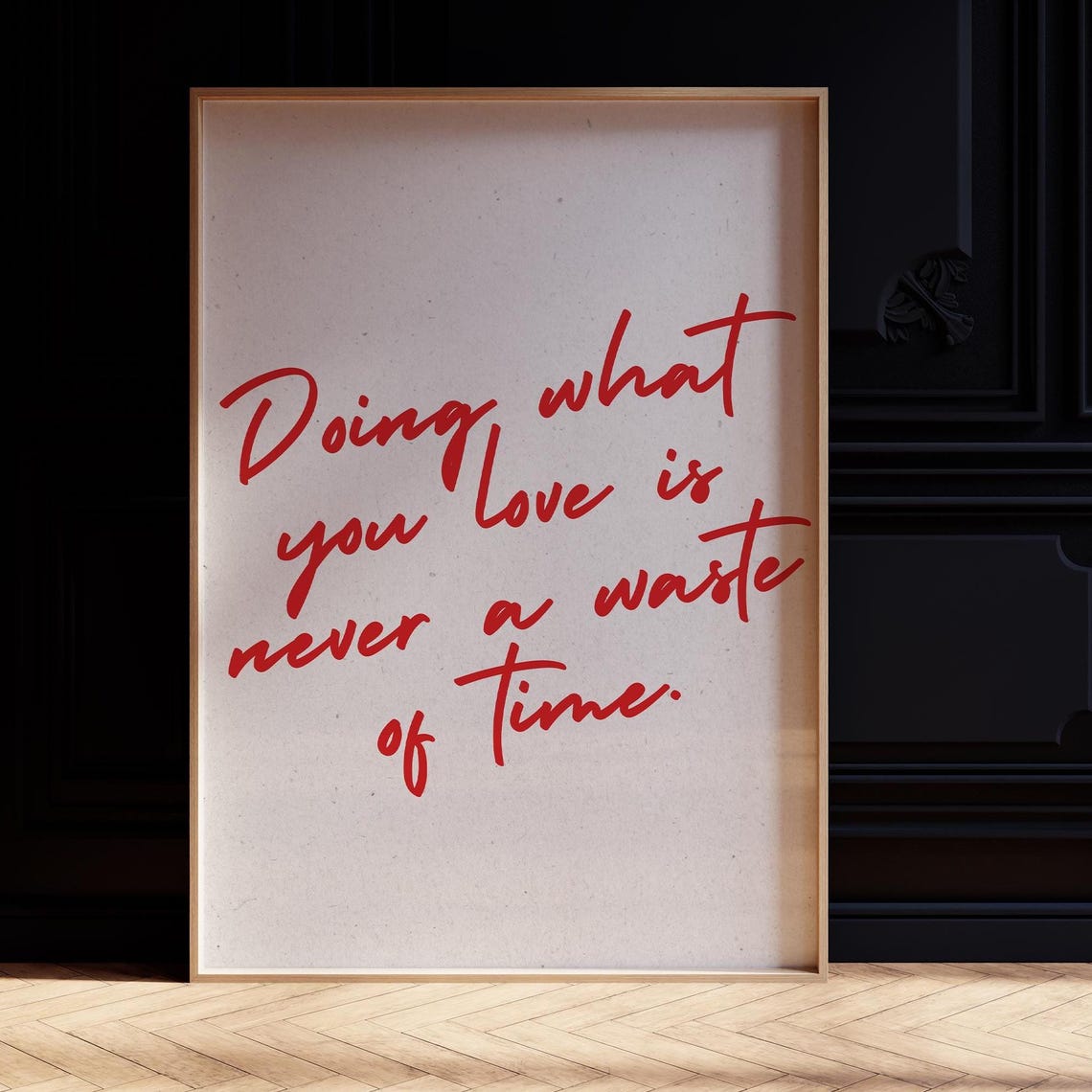 Doing What You Love Red Script Inspirational Typography Quote Wall Art - Image 3