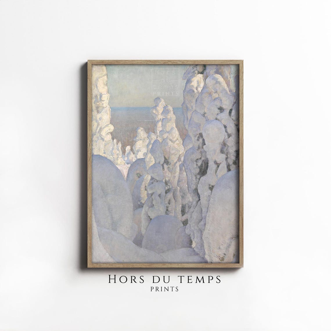 Tall Snow Capped Pines Frozen Sea View Pale Blue Winter Oil Poster
