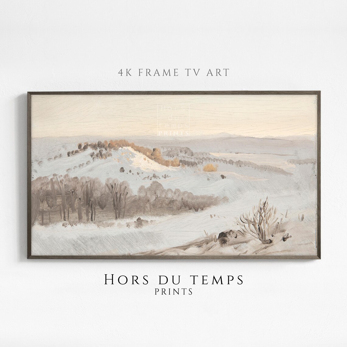 Soft Muted Snowy Winter Hills Vintage Panoramic Landscape Painting Poster