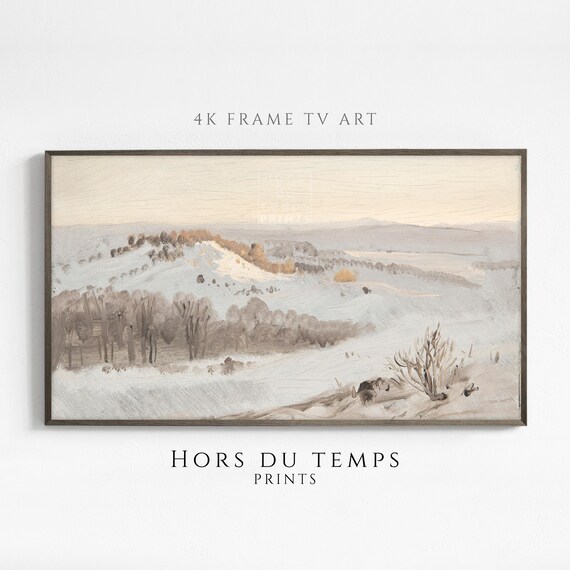 Soft Muted Snowy Winter Hills Vintage Panoramic Landscape Painting Poster