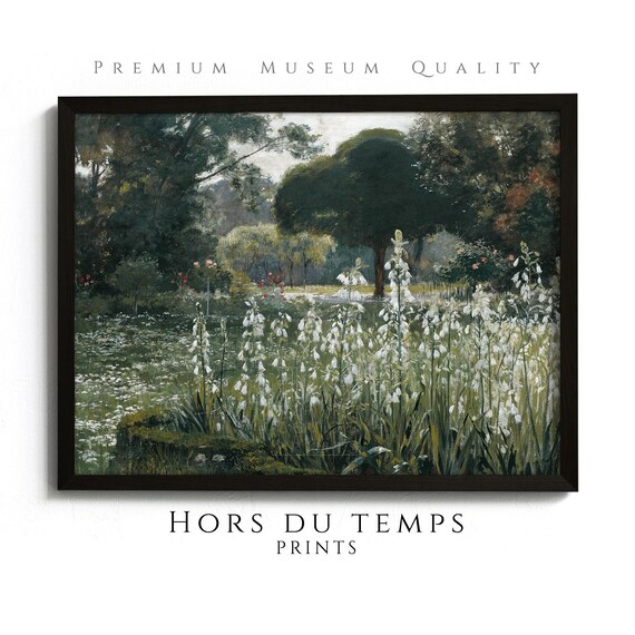 Vintage White Hyacinths Garden Dark Trees Spring Floral Poster