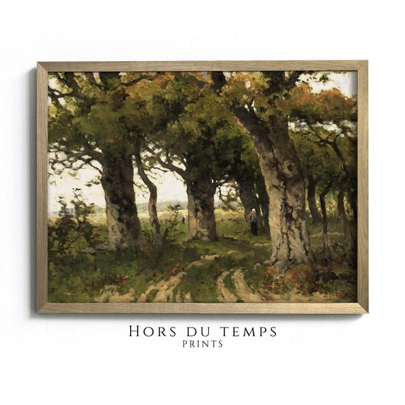 Oak Tree Forest Landscape Oil Painting Green Tone Rustic Art Vintage Cottage Wall Decor Hors Du Temps Prints