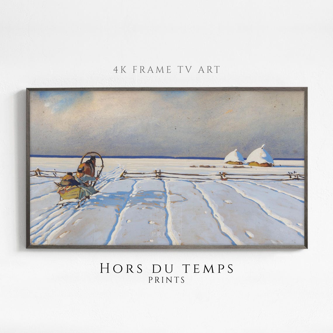 Horse Drawn Sleigh Crossing Snowy Fields Vintage Winter Poster