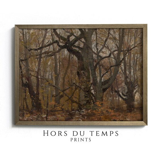 Moody Autumn Trees Landscape Muted Deep Dark Forest Vintage Rustic Farmhouse Art Hors Du Temps Prints