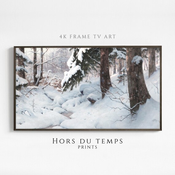 Moody Snowy Pine Forest Art For Frame Tv Vintage Christmas Landscape Painting Hors Du Temps Prints