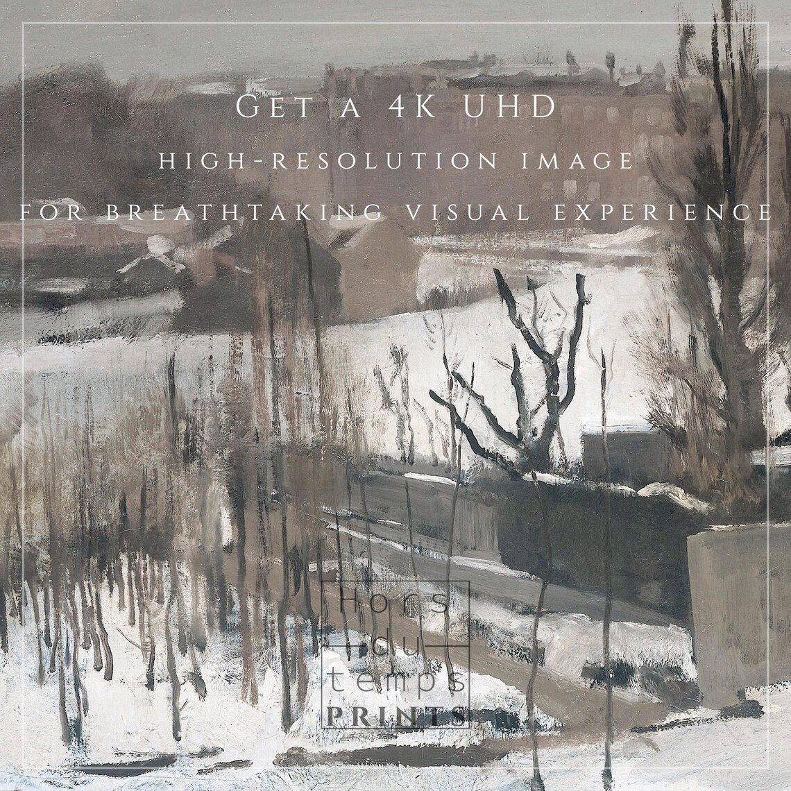 Snowy Hillside View Over Town Bare Trees Vintage Winter Painting Poster - Image 2