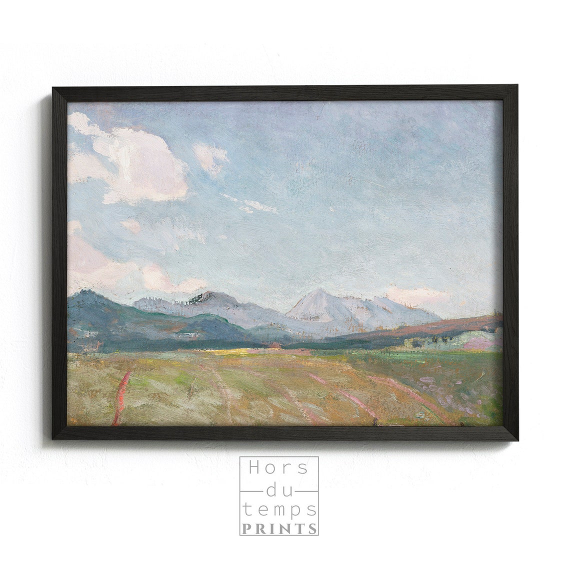 Rolling Meadow Lavender Sky Mountain Vintage Landscape Poster - Image 2
