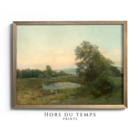 Moody Nature Green Tonal Landscape Painting Vintage Rustic Farmhouse Art Hors Du Temps Prints