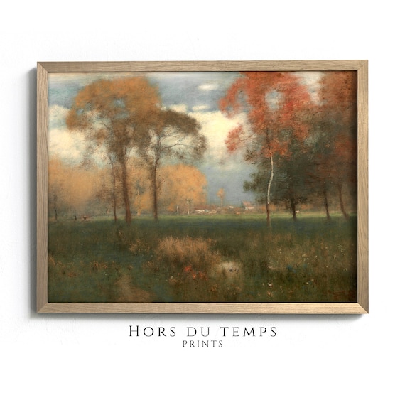 Golden Autumn Trees Meadow Vintage Tonalist Landscape Painting Poster