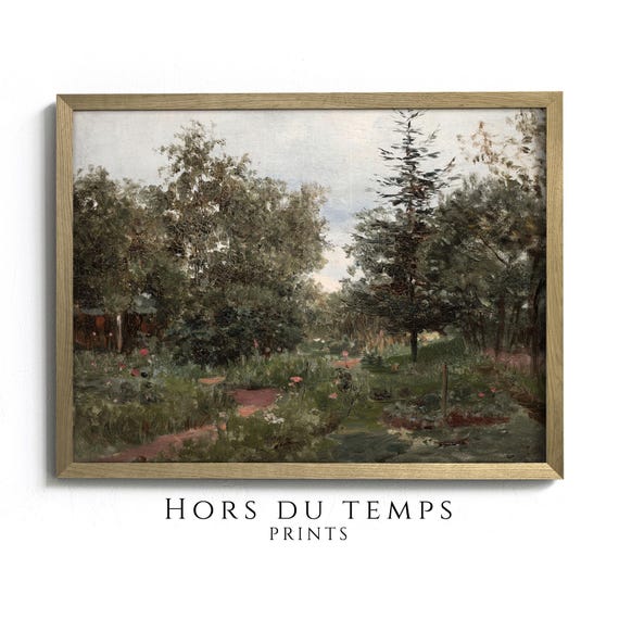 Muted Green Tones Garden Painting Village Farmhouse Vintage Art Hors Du Temps Prints