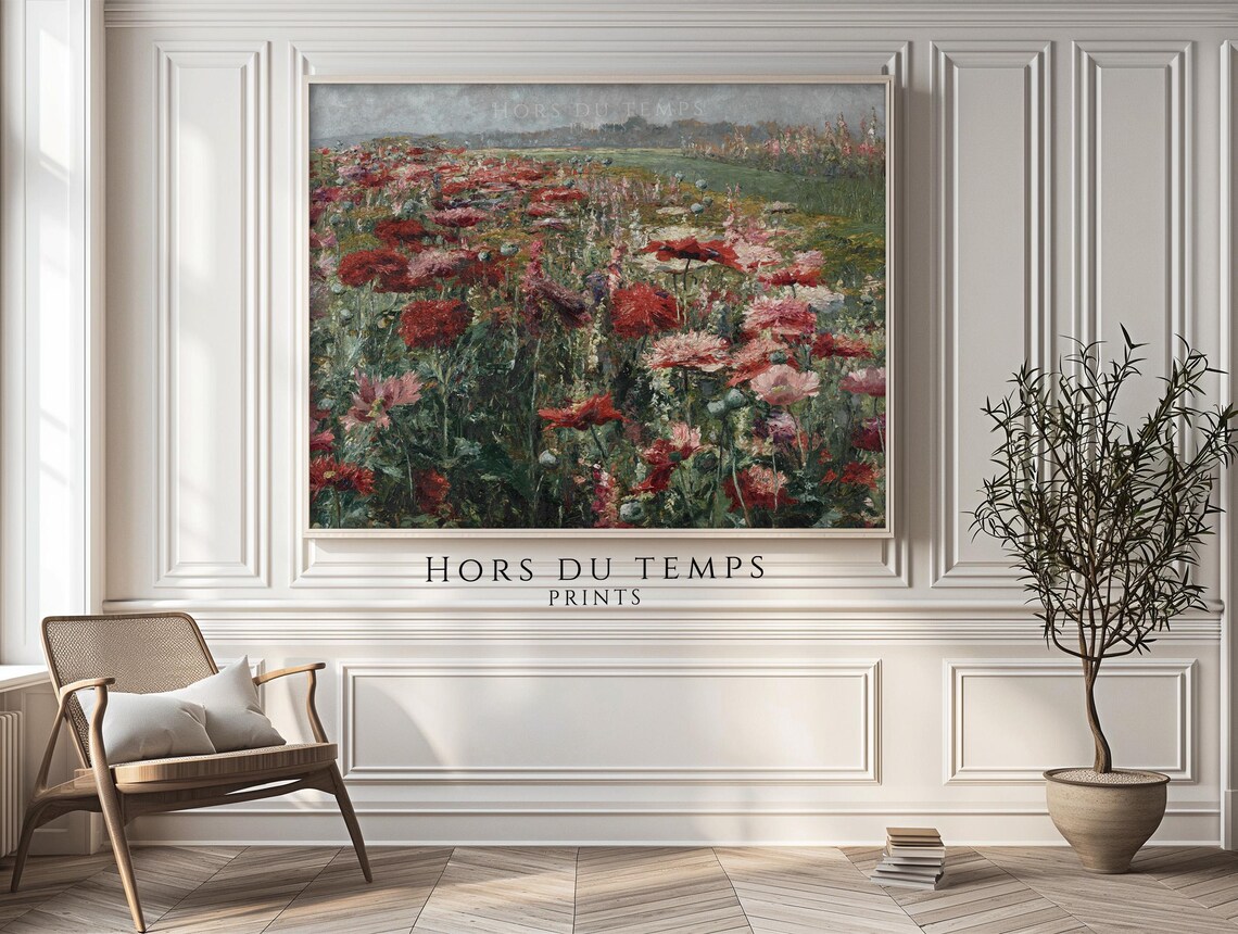 Red Poppy Flower Field Blooming Wildflowers Impressionist Art Poster - Image 2