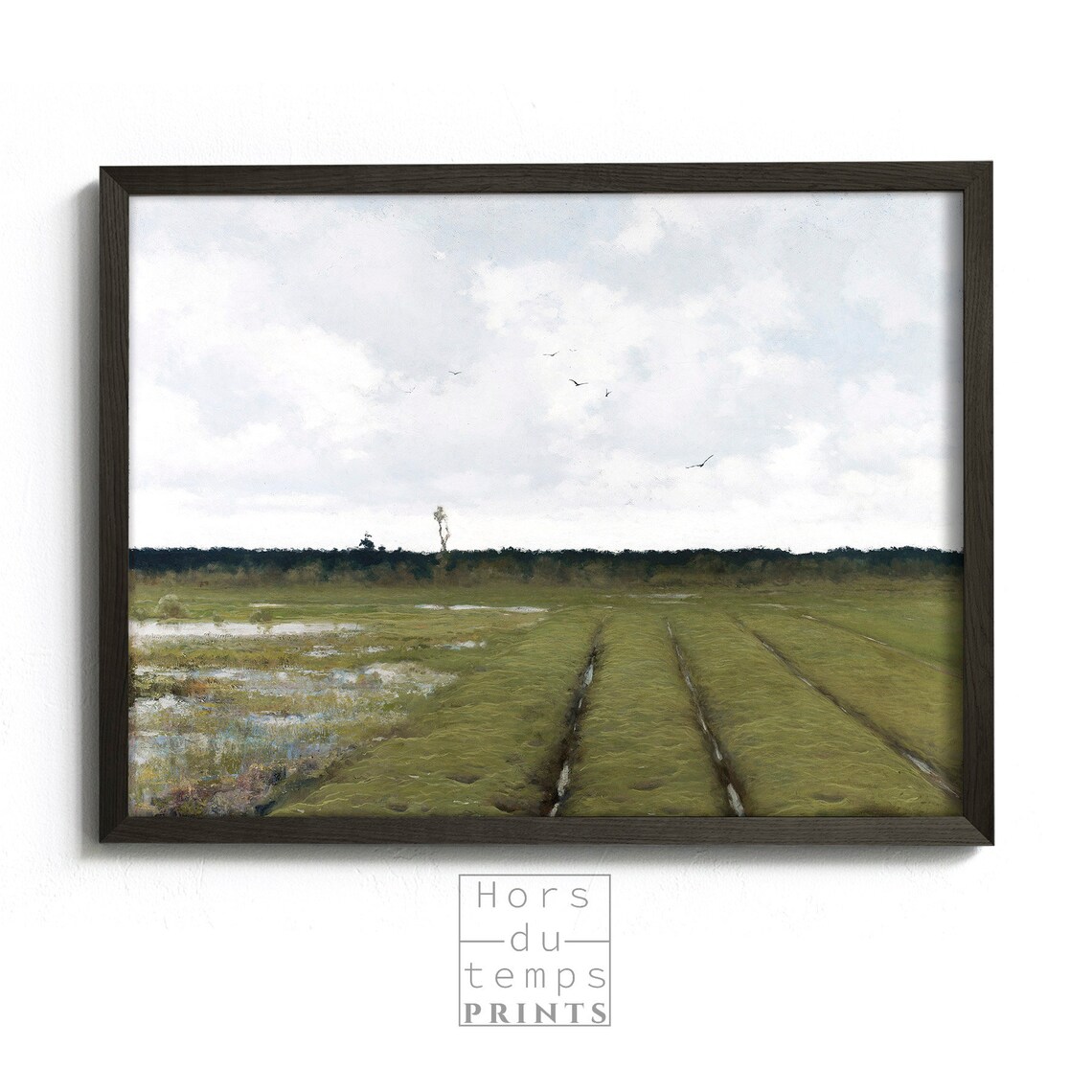 Green Marsh Field Birds Cloudy Sky Vintage Nature Art Poster - Image 2