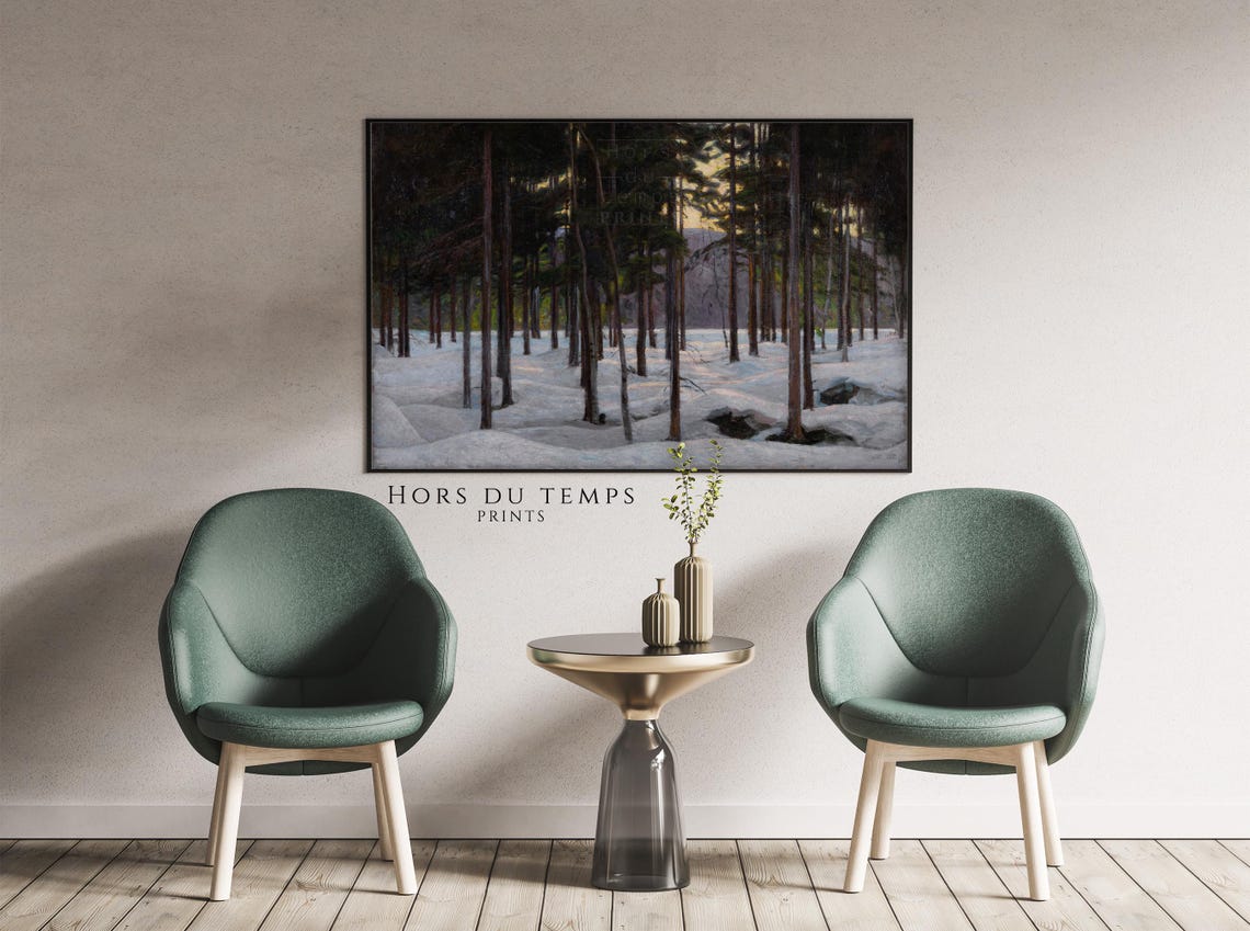 Dark Snowy Pine Forest at Dusk Moody Winter Landscape Poster - Image 2