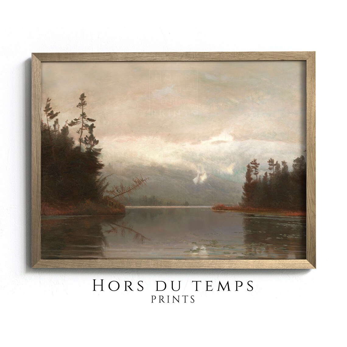 Dark Moody Mountain Lake Autumn Landscape Vintage Oil Poster