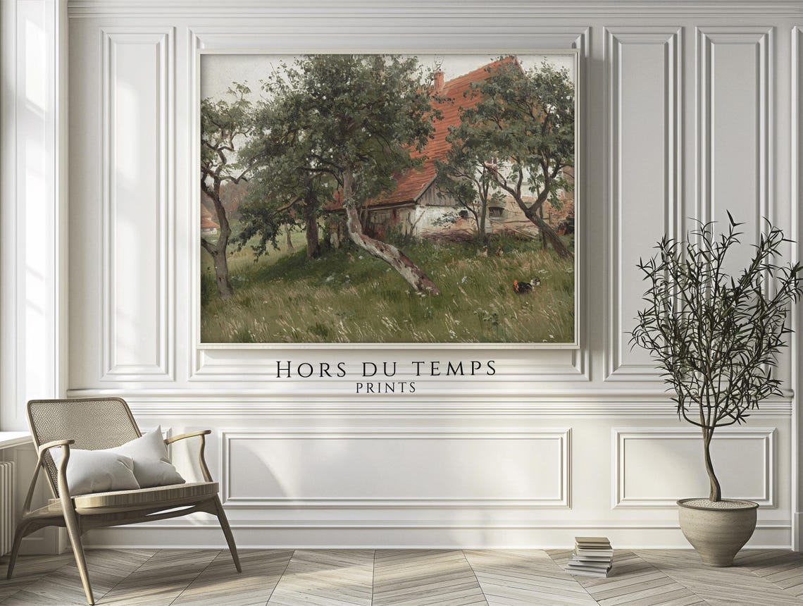 Muted Village House Painting Rustic Cottagecore Vintage Art Hors Du Temps Prints - Image 2