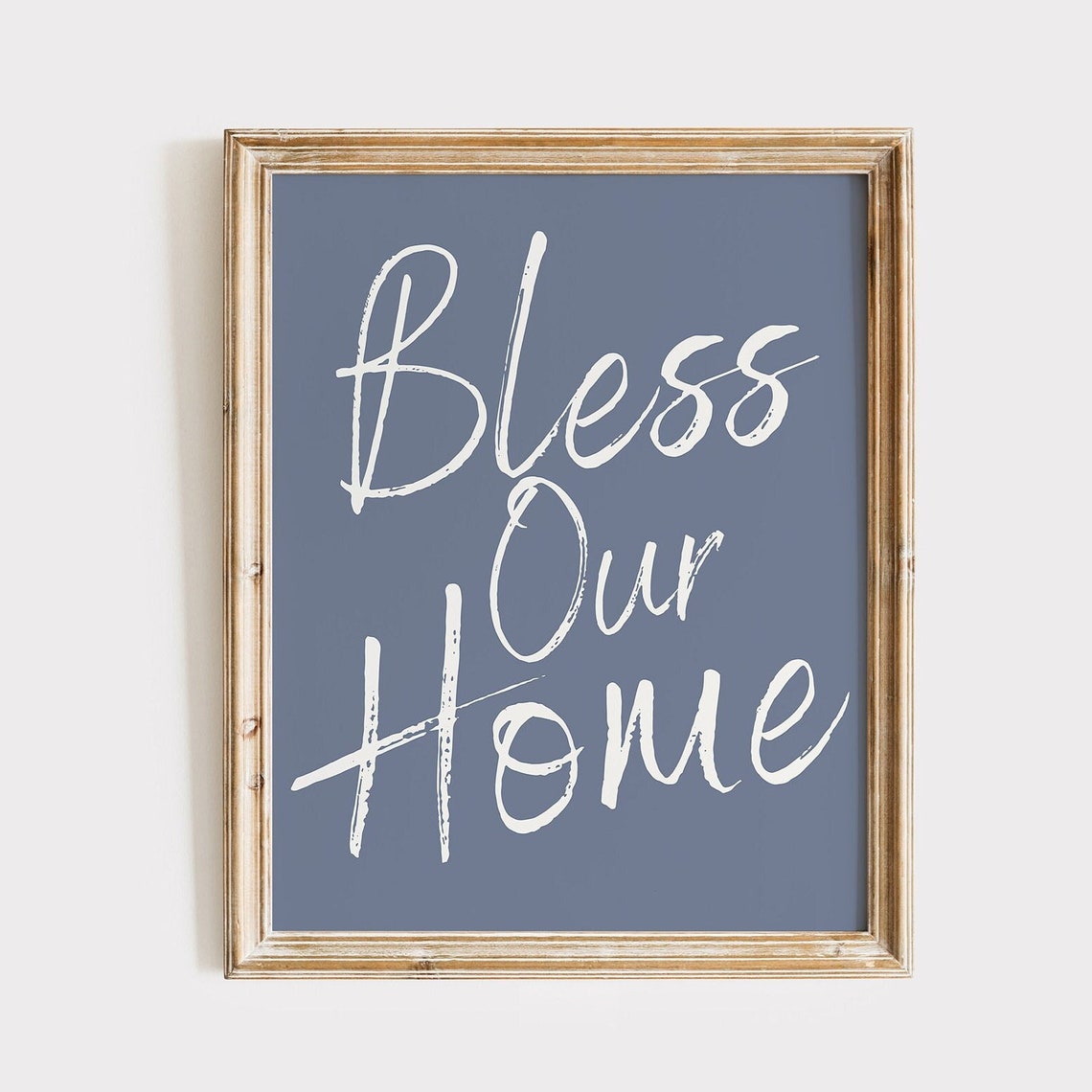 Bless Our Home Script Blue Farmhouse Christian Quote Decor Poster