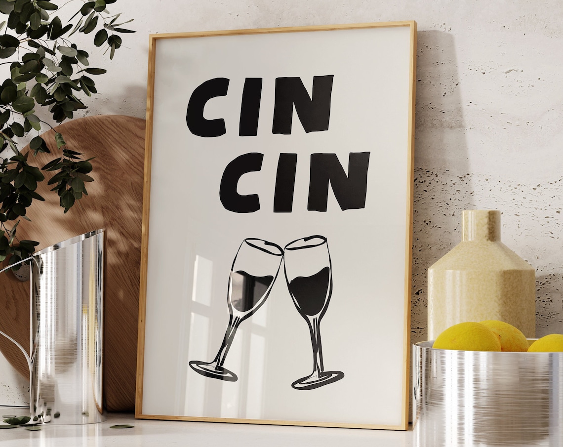 Cin Cin Cheers Poster, Minimalistic Kitchen Decor