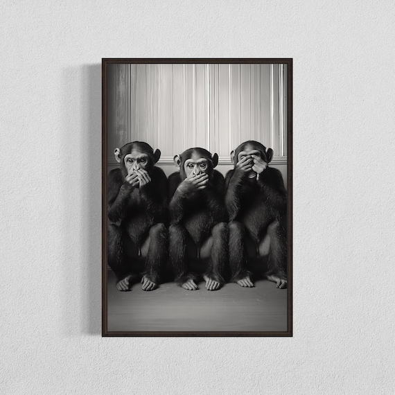 Monkey Trio Wall Art Fun Animal Print Jungle Decor