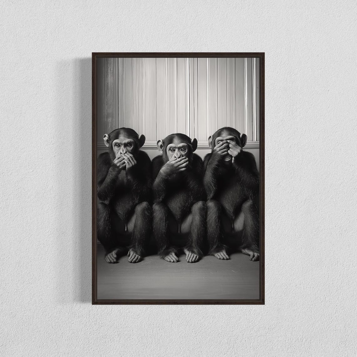 Three Wise Monkeys Black And White Chimpanzee Jungle Fun Poster