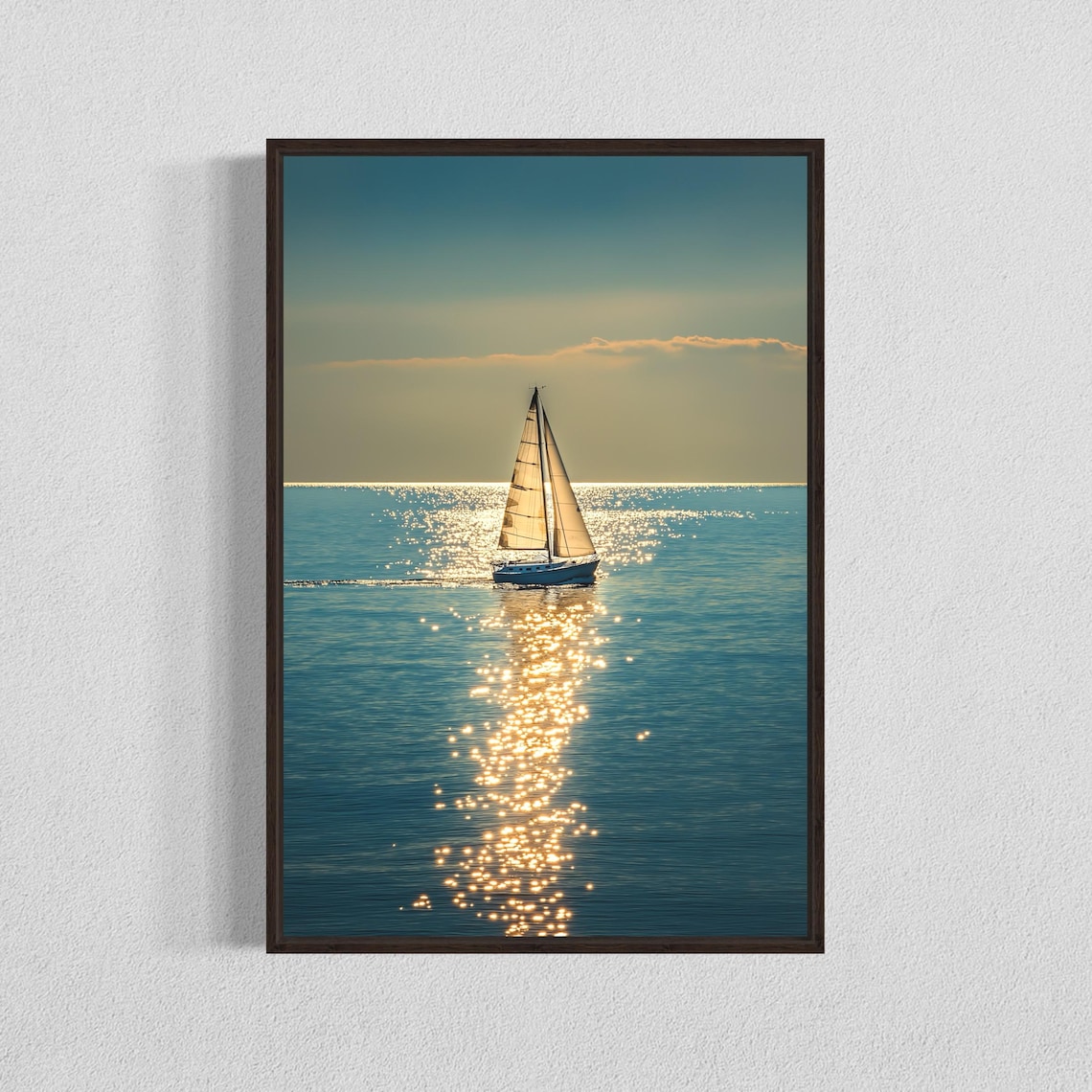 Sailing Sunset Ocean Reflection Art Print, Nautical Decor