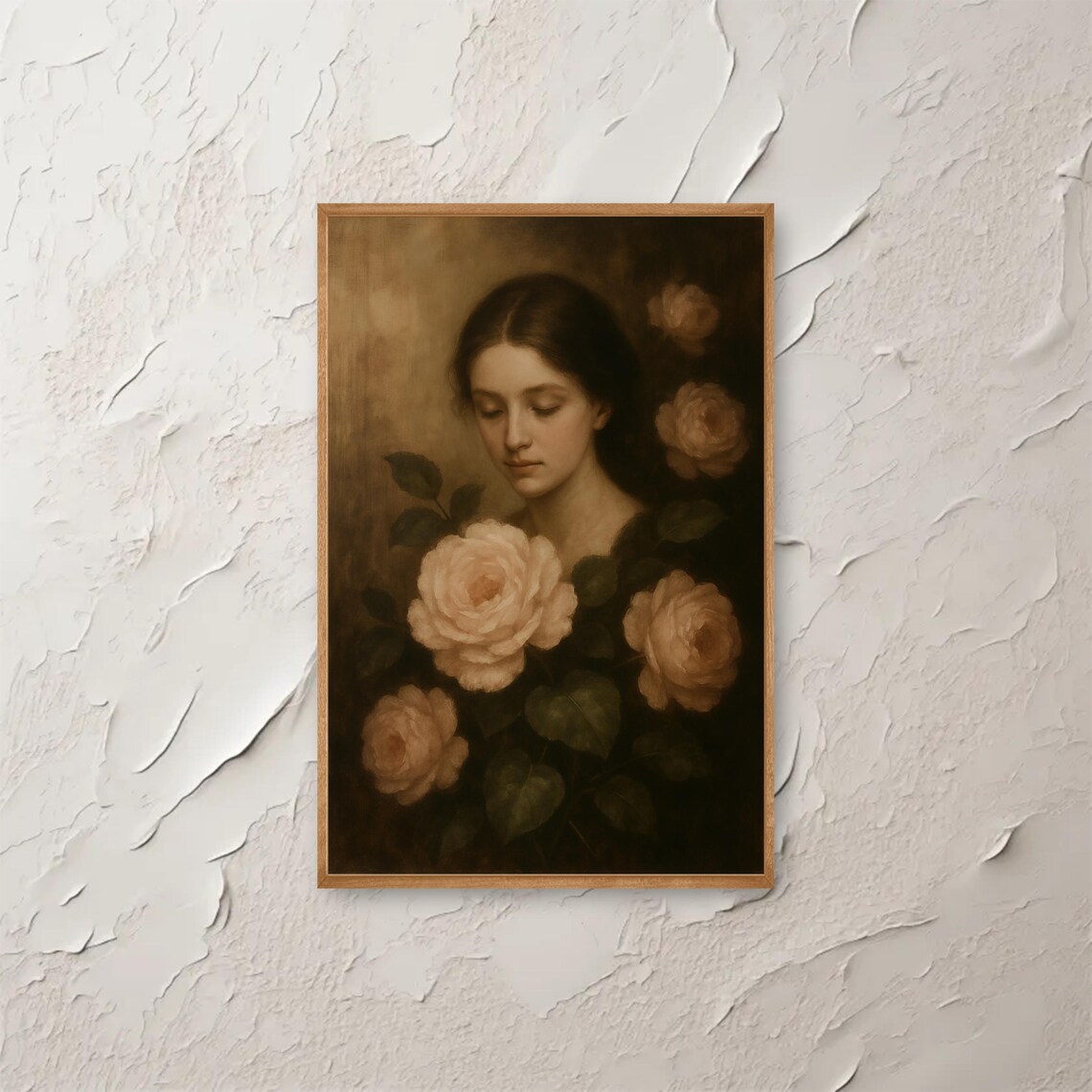 Vintage Woman White Roses Moody Romantic Floral Portrait Poster